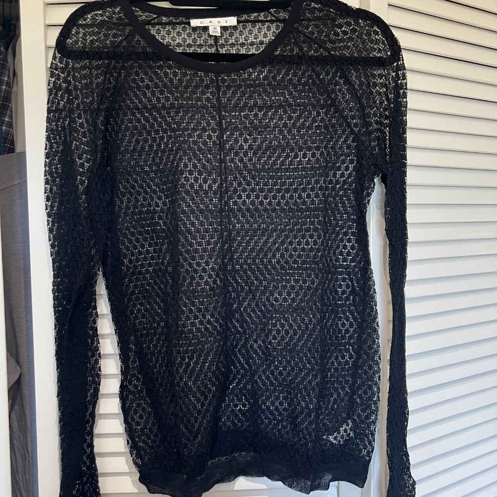 CAbi Black Pointelle Sweater #466 Medium